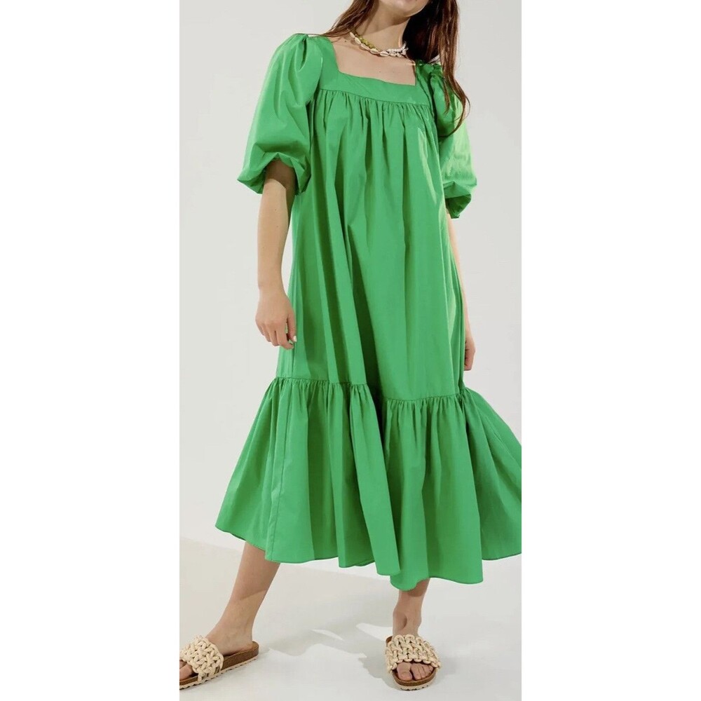 Glamorous Midi Dress Oversized Green Tiered Hem Vacay Boho Preppy Small NWT